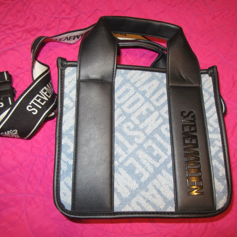 Steve Madden Black and Denim Small Bag